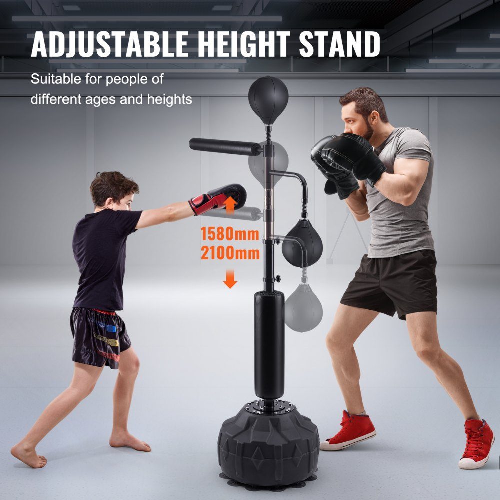 Box-Speed-Trainer, Boxsack mit Ständer, Reflex-Boxsack für Jugendliche & Erwachsene, höhenverstellbares Boxsack-Set mit Handschuhen, Workout-Speed-Bag für das Training, Schwarz