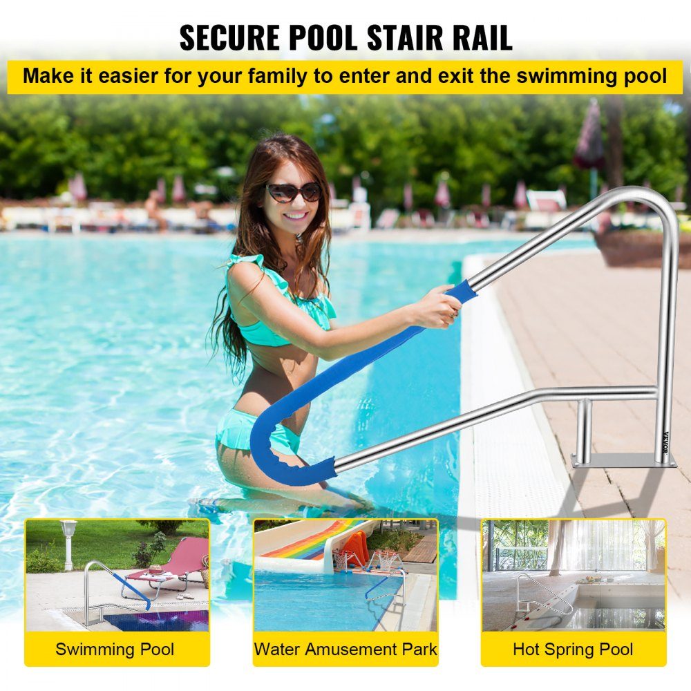 Barre d'appui pour piscine en acier inoxydable 139,7 x 81,2 cm Main courante pour piscine Capacité de charge de 113 kg Aide à l'entrée Piscine Arche de poignée de 4,8 cm avec couvercle de poignée Escalier pour piscine pour piscine Positions inclinées Spa
