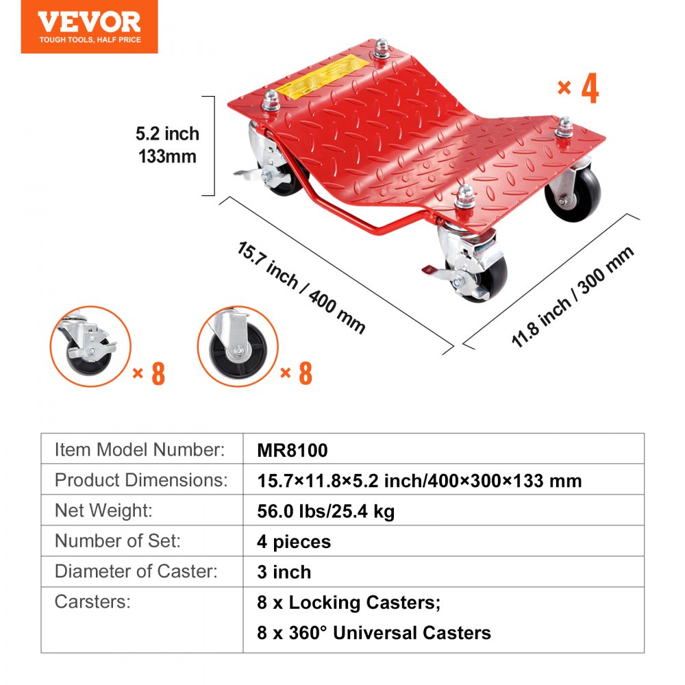 Heavy duty car transporter made of steel with a load capacity of 3600 kg, trolley with brakes, vehicle transport trolley for transporting cars, trucks, trailers, motorcycles and boats, pack of 4 red Heavy duty car transporter made of steel with a load capacity of 3600 kg, trolley with brakes, vehicle transport trolley for transporting cars, trucks, trailers, motorcycles and boats, pack of 4 red