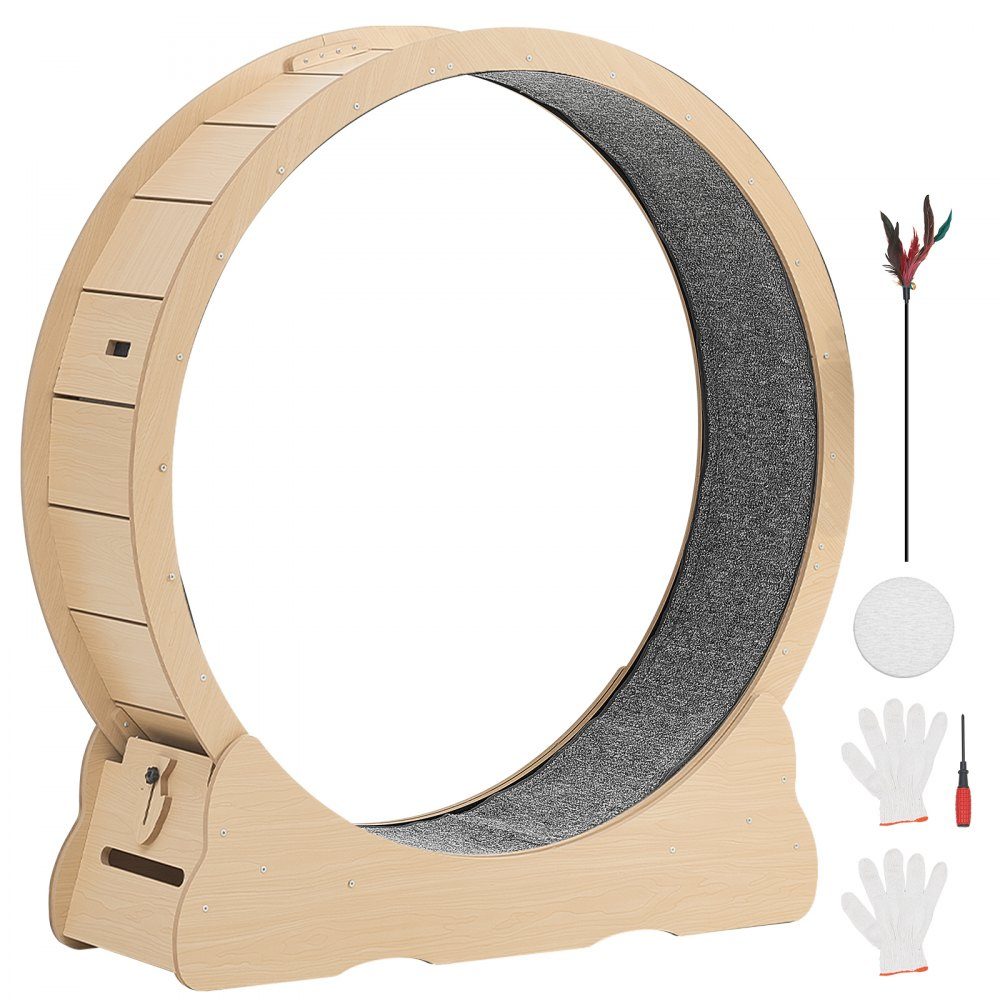 Katzenlaufrad, 1080 mm Innendurchmesser, Holzlaufrad für 8,6–12,7 kg schwere Katzen, mit Teppichlauffläche und Verriegelungsmechanismus, leises Spielzeug für Hauskatzen