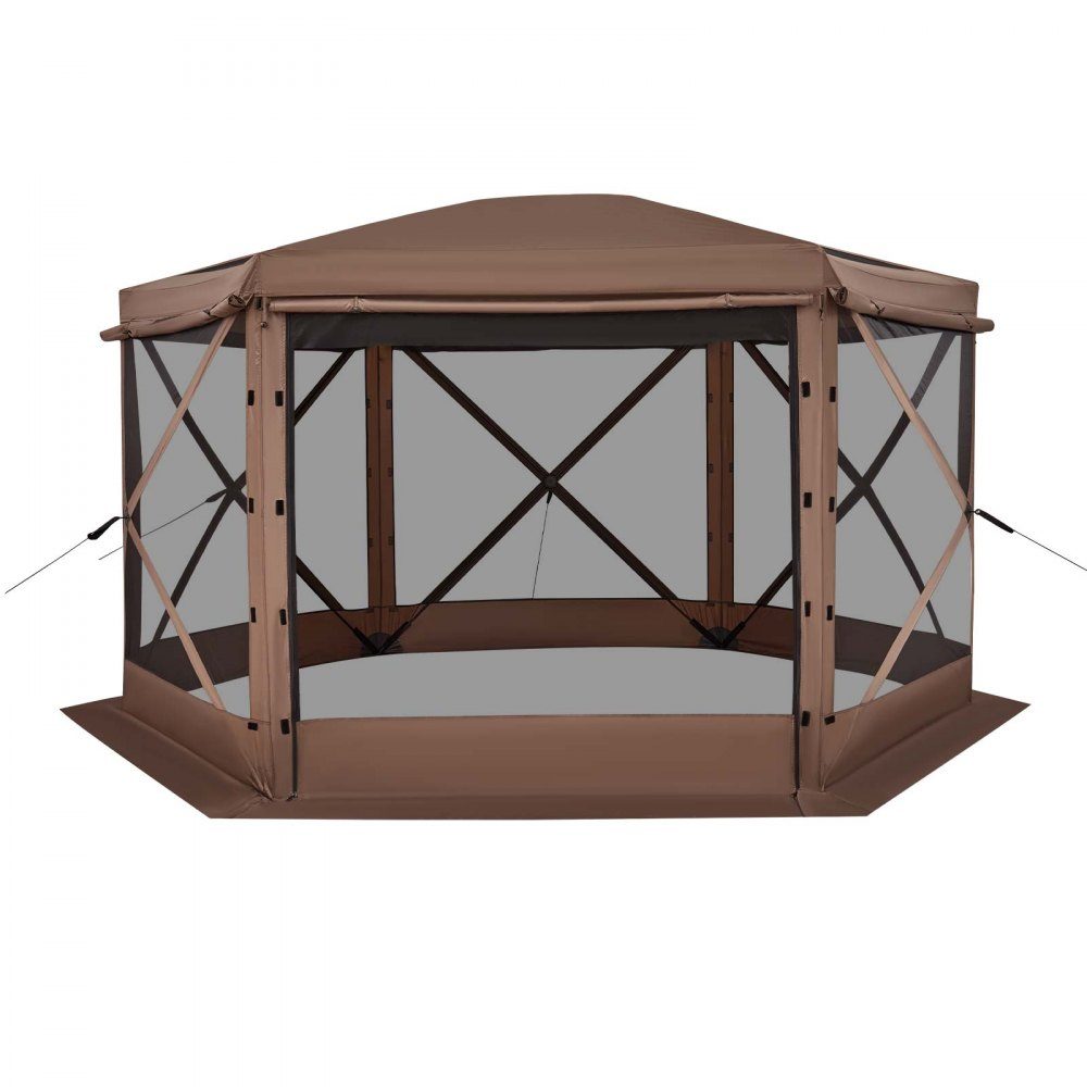Tonnelle escamotable 3,6 m x 3,6 m, tente de camping à 6 côtés avec toit amovible et sac de transport, pare-soleil pour 8 à 10 personnes, tente de fête pour jardin, terrasse, marron