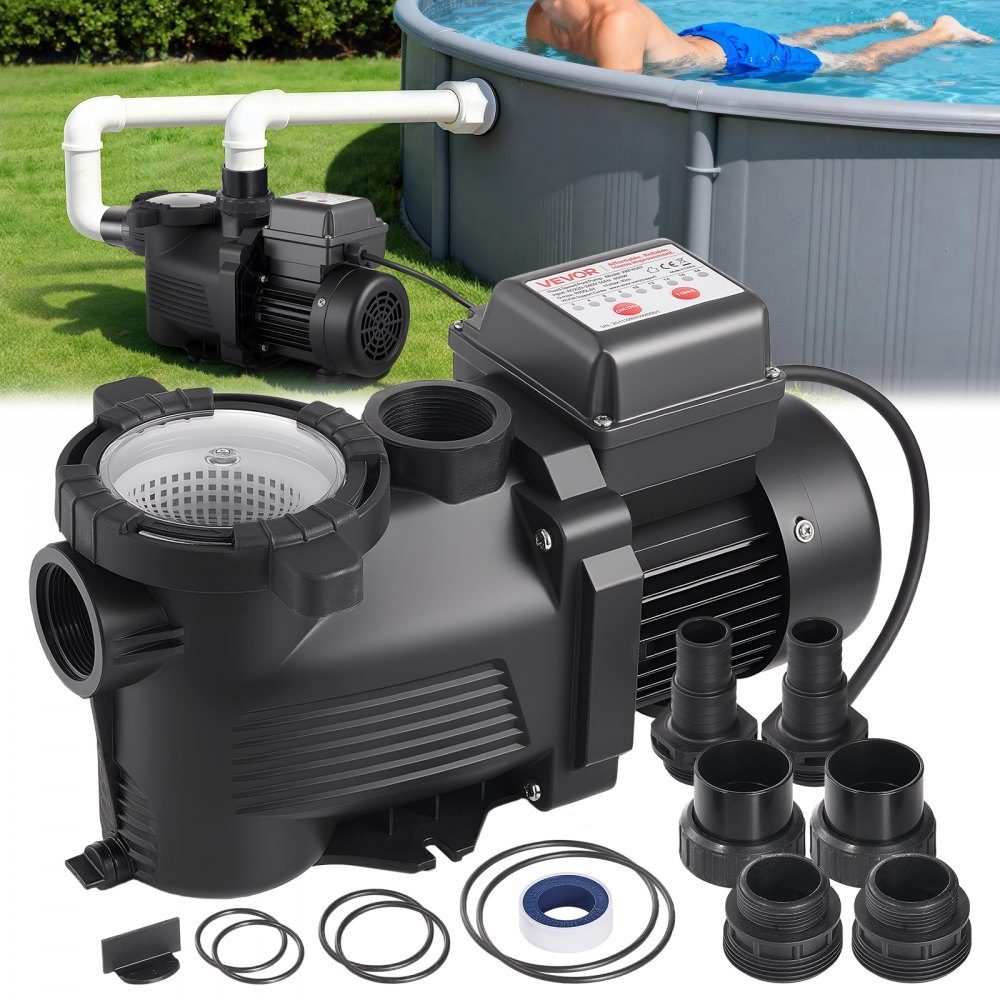 Zwembadpomp 400 W, filterpomp 11.100 L/H max. debiet, eentraps zwembadpomp, 3450 tpm, 10 m max. kop, mit 24-Stunden-Timer en filtermand, voor bovengrondse en ingegraven zwembaden en spa's