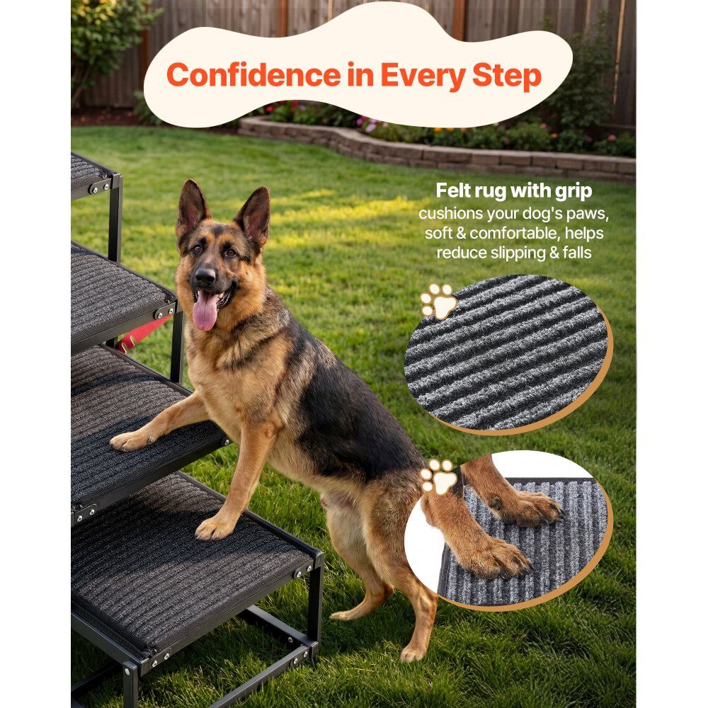 Dog stairs car foldable 4 steps, extra wide dog ramp for large dogs with soft felt carpet, portable entry aid for cars, SUVs, trucks, loft beds, sofas, load capacity up to 90 kg