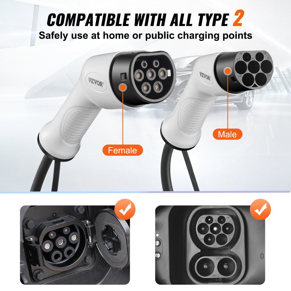 Type2 Electric Car Charging Cable/Hybrid EV Charging Cable E-Car Charging Cable Wallbox 22kW TPU Charging Cable 7m Cable Length 3 Phase AC 380V Type2 to Type2 Water/Dustproof Compatible with all Type 2 models