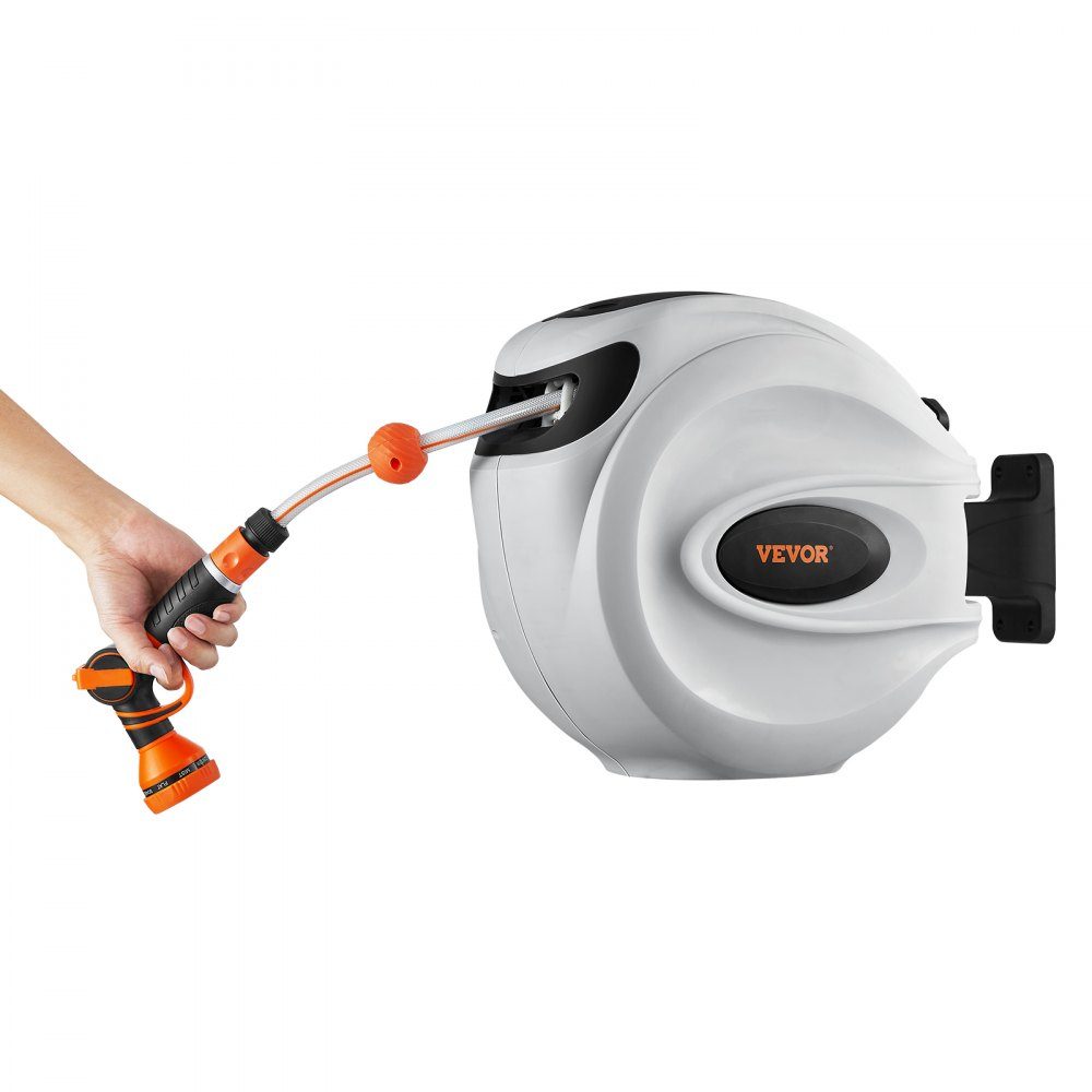 Water hose reel 25mx12mm with wall bracket, carrying handle, hose reel with 9-pattern spray nozzle & garden hose, 180° swiveling wall hose box with automatic drum, irrigation, car washing
