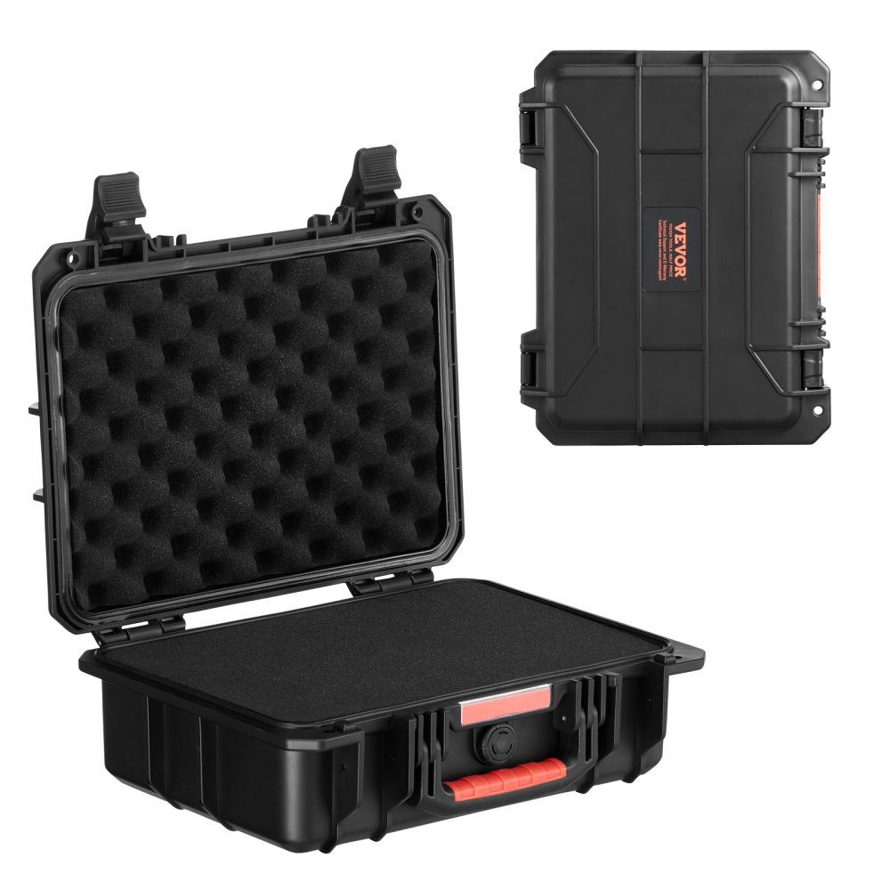 Weatherproof Hard Shell Dry Boxes with Pre-Cut Foam and Retractable Handles for Travel, IP67 Waterproof Case for Cameras, Black (38 x 30 x 14 cm)