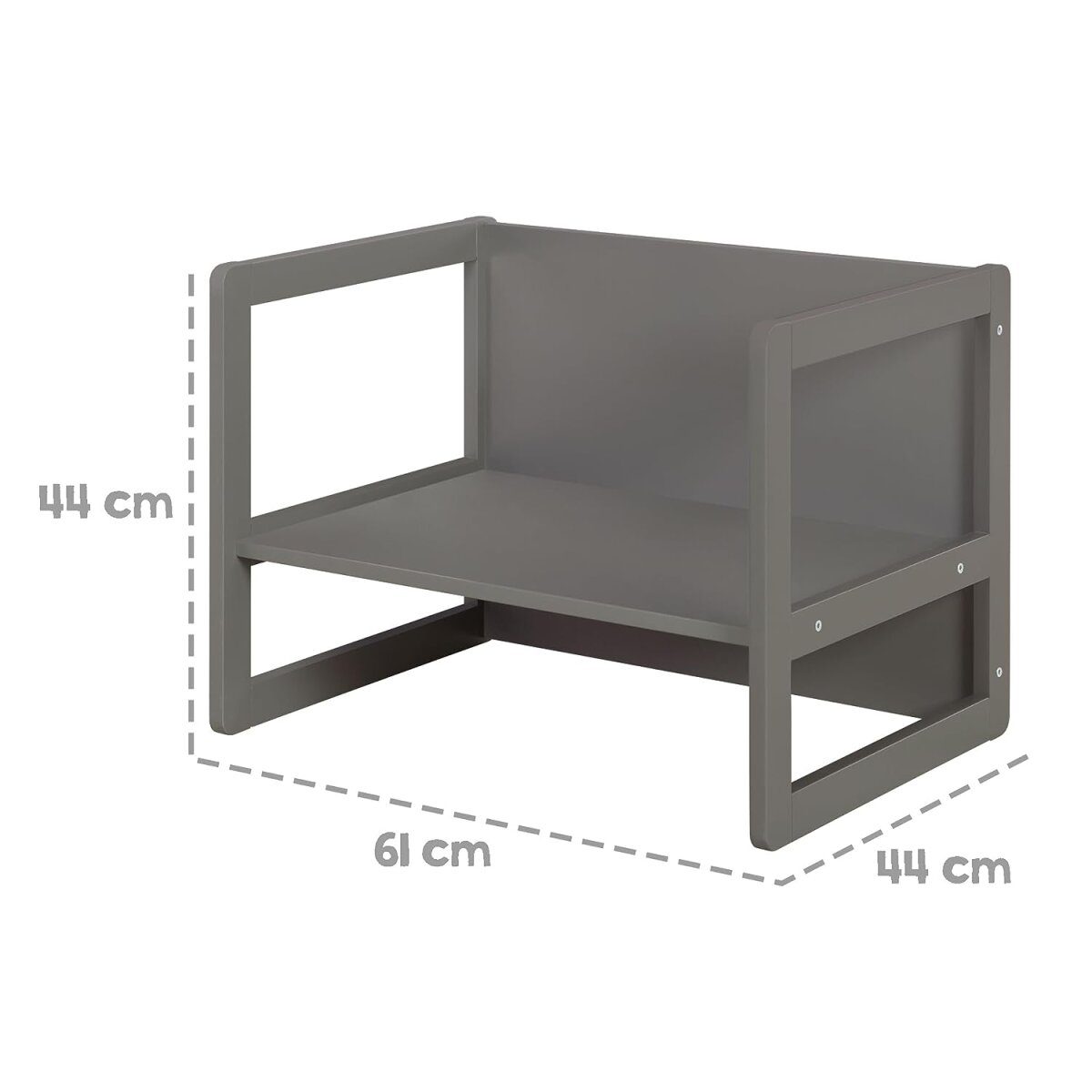 roba children's seating group 3in1 - reversible stool & table - convertible into a children's bench, anthracite