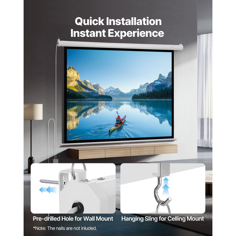 Motorized Projection Screen, 1829mm 4:3 1080 HD Electric Projection Screen, Wall Mounted Projector with Remote Control, Automatic Movie Screen for Family Home Office Cinema