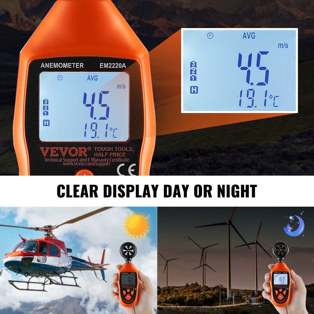 Anemometer 69.35 MPH Air Speed ​​Meter 163 x 54 x 32mm Anemometer IP44 Wind Meter Wind Strength Meter MAX/MIN/AVG/CU Wind Speed ​​Data -10-45℃ Air Meter Speed ​​Meter