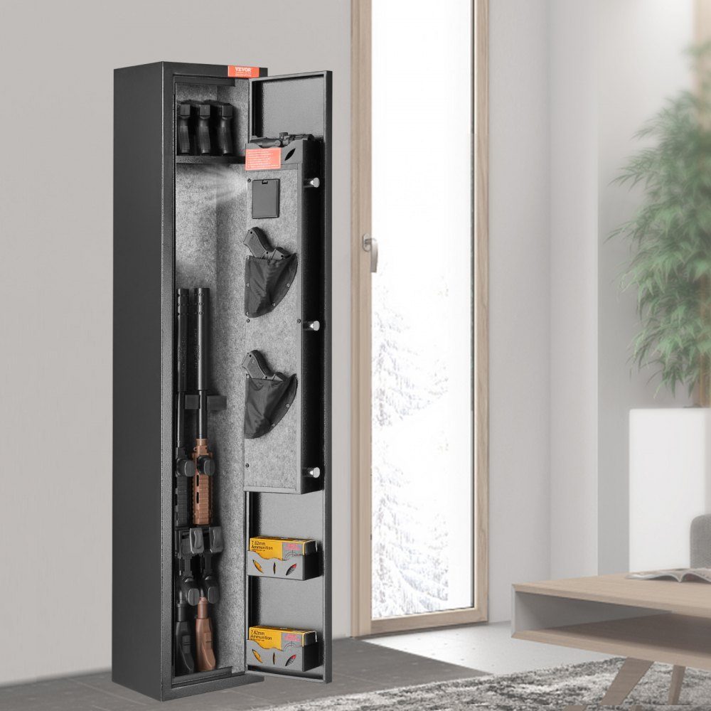 Gun safe for 2 rifles & 4 pistols, gun safe with lock & digital keyboard, gun safe with removable shelf, long gun safe, gun safe black