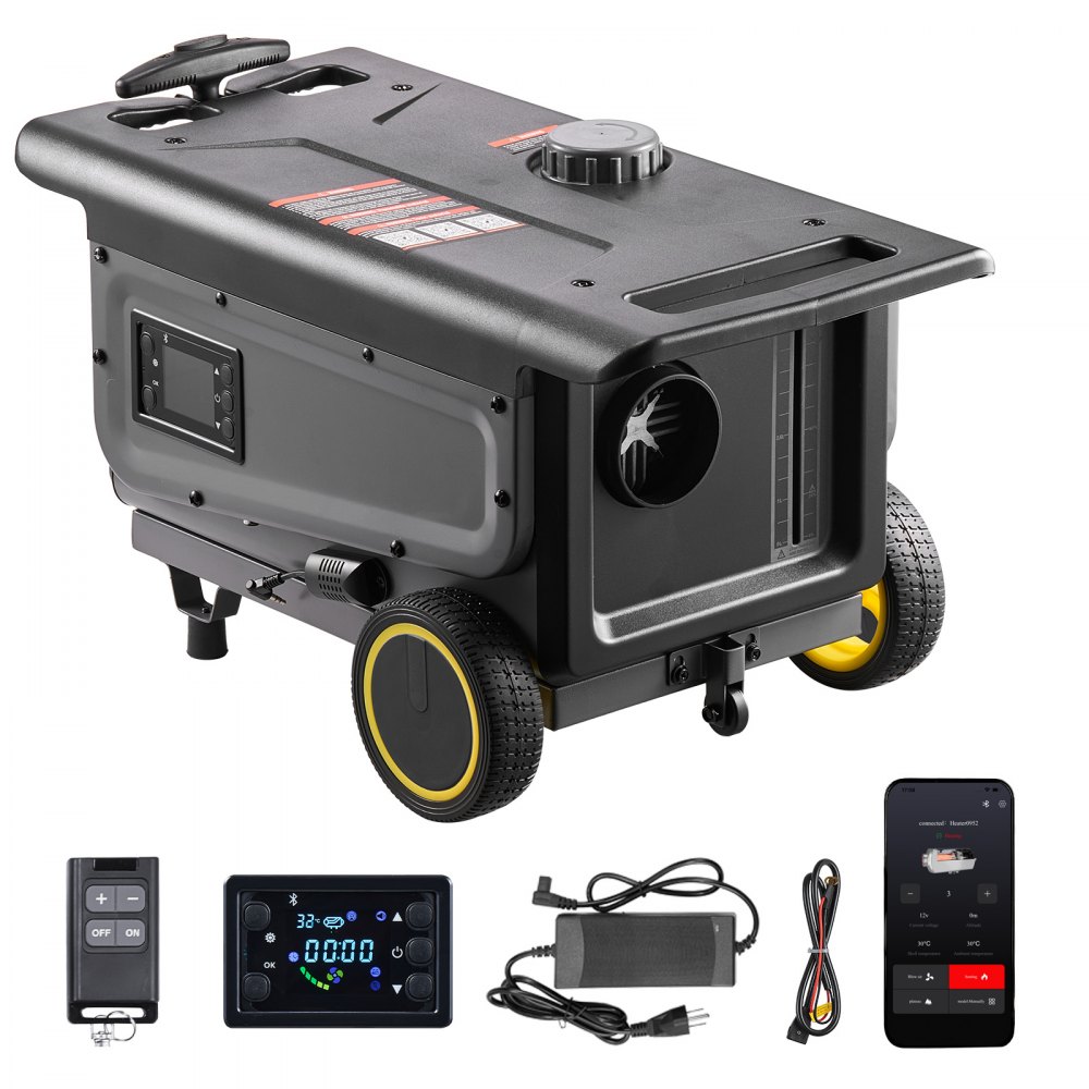 Diesel Heater 5-8KW DC 12V/24V Portable All in One Diesel Air Heater with Bluetooth App Control & Remote Control & LCD Screen, Trolley Design, 5L Fuel Tank for Truck