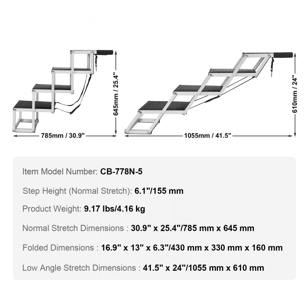 Escalier pour chien pour voiture, large escalier de voiture pour chien à 4 marches, rampe de voiture pliable pour chien avec surface antidérapante, escalier portable en aluminium léger pour voiture, SUV et camion, supporte jusqu'à 68 kg