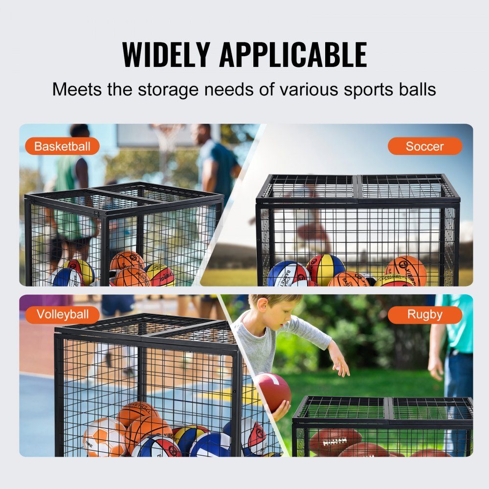 Wózek na piłki 850 x 675 x 825 mm, Piłki sportowe, Zamykana klatka do koszykówki, Klatka na piłki, Sprzęt do sportów halowych na świeżym powietrzu, Stalowy wózek do przechowywania na kółkach do garaży