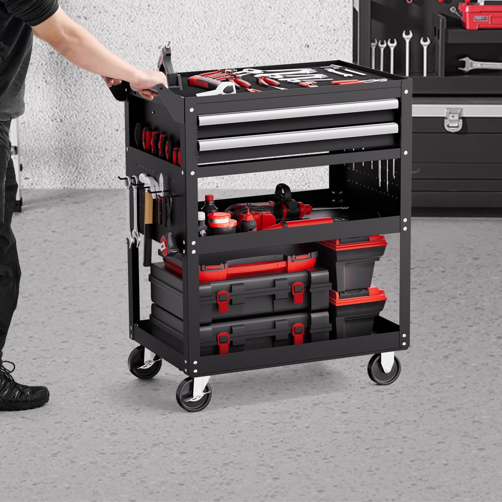 Werkzeugwagen 785x450x945 mm, 181 kg Tragkraft, Werkstattwagen mit 2 Schubladen, Aufbewahrungsorganisator für Mechanik-Werkzeuge, für Garage, Lager & Werkstatt, Schwarz Werkzeugwagen 785x450x945 mm, 181 kg Tragkraft, Werkstattwagen mit 2 Schubladen, Aufbewahrungsorganisator für Mechanik-Werkzeuge, für Garage, Lager & Werkstatt, Schwarz