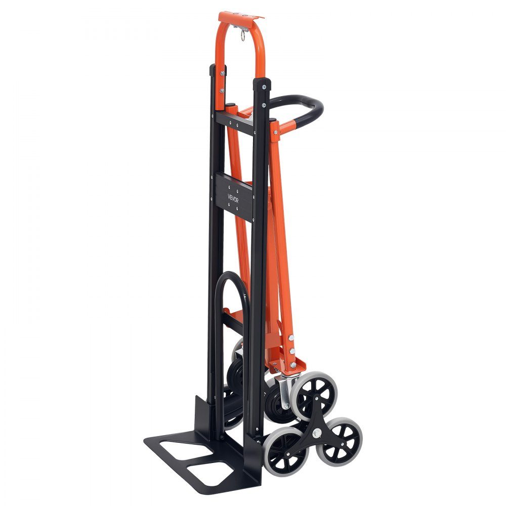 3-in-1 stair truck, sack truck max. load capacity 350 kg, folding transport trolley with handle & wheels, stair climber transport trolley, stacking trolley, stair climber trolley, orange & silver