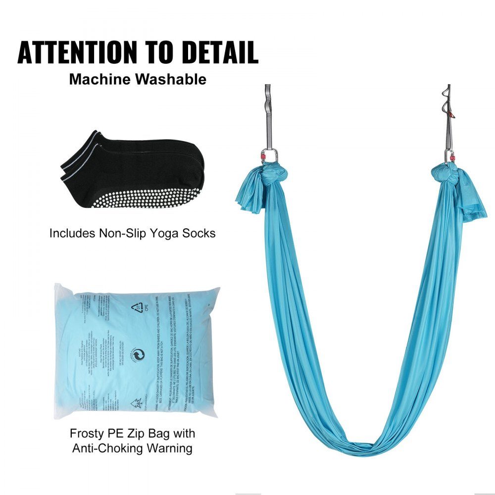 Aerial Yoga Hängematten-Set 5 x 2,8 m, Blau, Aerial Yoga Swing Air Flying, Yoga Swing Hängemattenschaukel 1000 kg max. Belastbarkeit, inklusive Yoga-Socken und Stahlkarabiner, Anti-Schwerkraft-Übungen