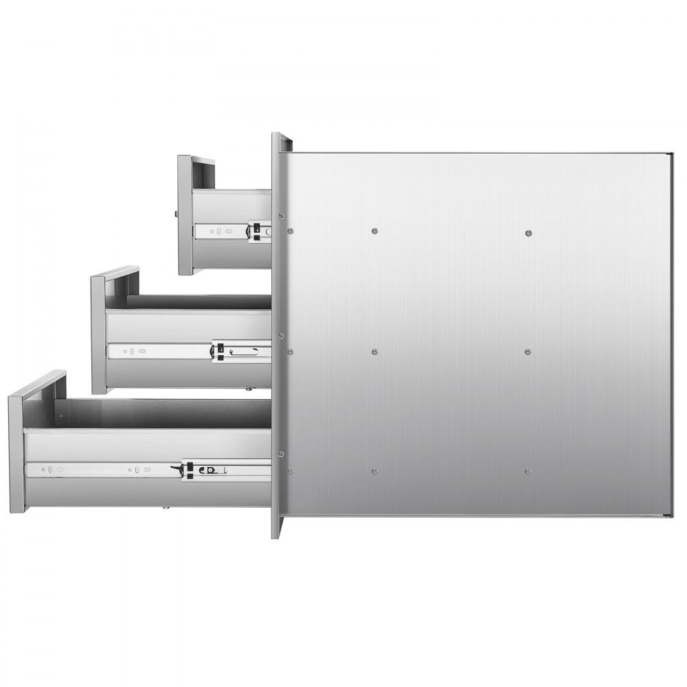 Tiroirs de cuisine d'extérieur 46 x 59 x 59 cm (L x P x H), tiroirs pour grill avec 3 tiroirs et poignées en acier inoxydable, tiroirs pour cuisine extérieure et station de grill pour îlot de terrasse