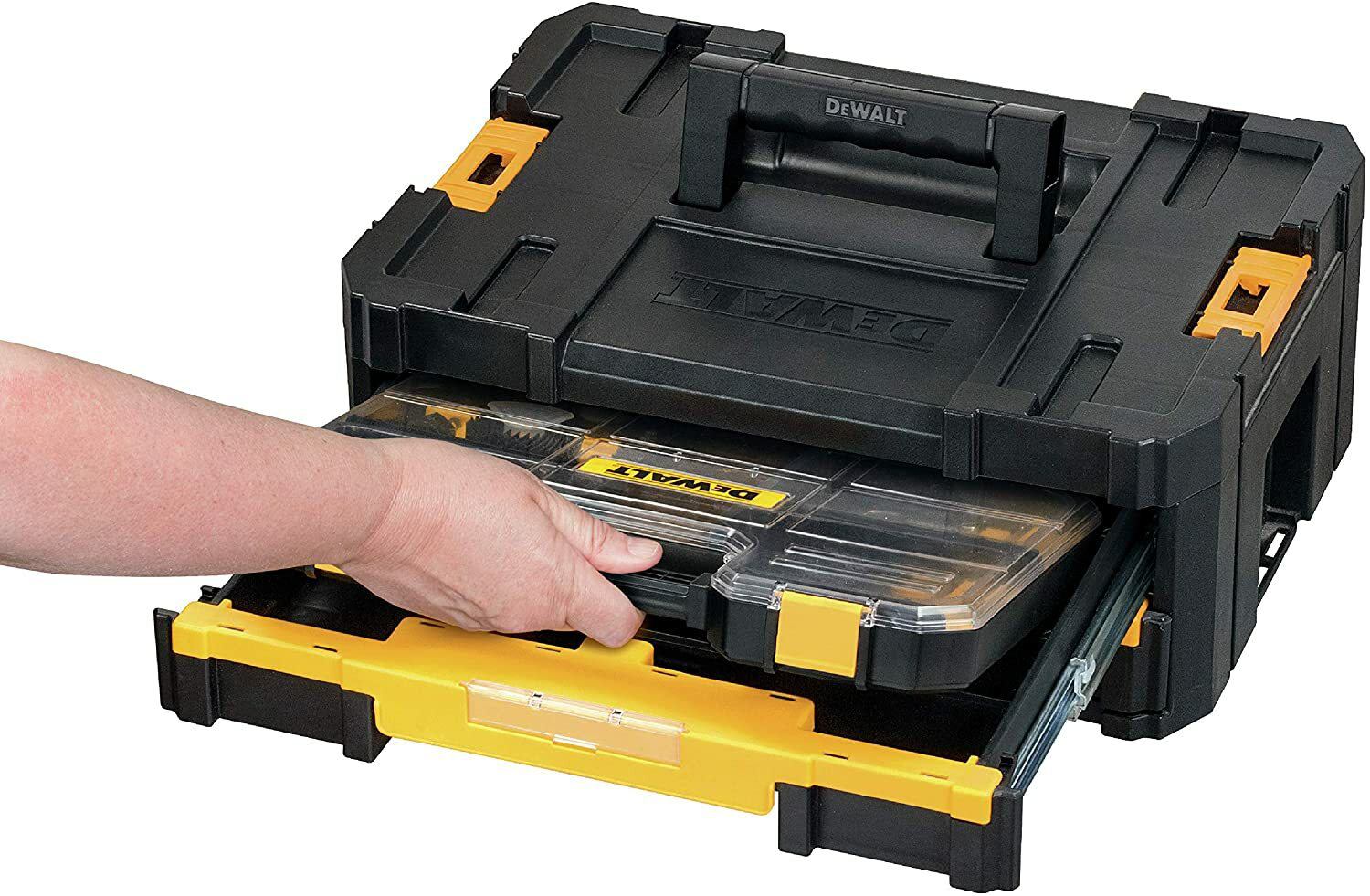 Zestaw uniwersalny DeWalt/MaxiSet (100 elementów, z wiertłem do metalu HSS, wiertłem do betonu, otwornicą, bitami 25 mm, Torx, Phillips, nacięciem, kluczem nasadowym i uchwytem do bitów, kompatybilny z TSTAK) Zestaw uniwersalny DeWalt/MaxiSet (100 elementów, z wiertłem do metalu HSS, wiertłem do betonu, otwornicą, bitami 25 mm, Torx, Phillips, nacięciem, kluczem nasadowym i uchwytem do bitów, kompatybilny z TSTAK)