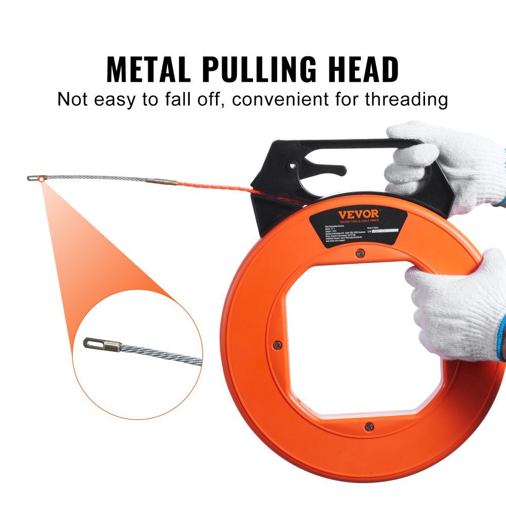 Aide à l'extraction de câbles 38,1 m Spirale d'extraction de haute qualité en PET avec gants en coton et fixation Câble de traction pour conduits vides avec câble incassable [4,5 mm] Ressort d'extraction Aide à l'extraction