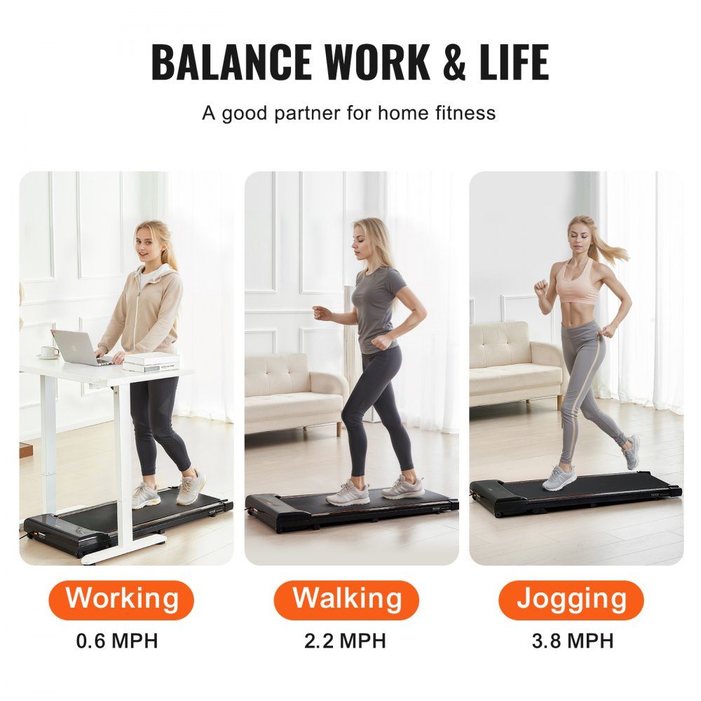 Walking Pad Laufband unter dem Schreibtisch, Laufband für die Arbeit, Arbeitslaufband mit 120 kg Tragkraft, tragbares Pad mit 2,5 PS, Fernbedienung, LED-Anzeige 1-6 km/h, Schwarz