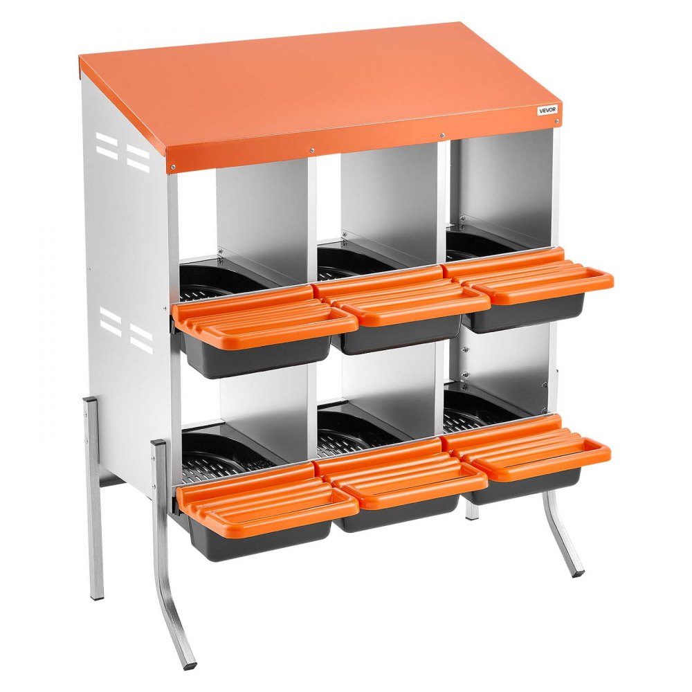 2-tier laying nest 795x525x990 mm, 6 compartments, metal chicken nest with support legs, poultry nest, roll-off nest, ideal for hens, ducks, chickens & other poultry, orange