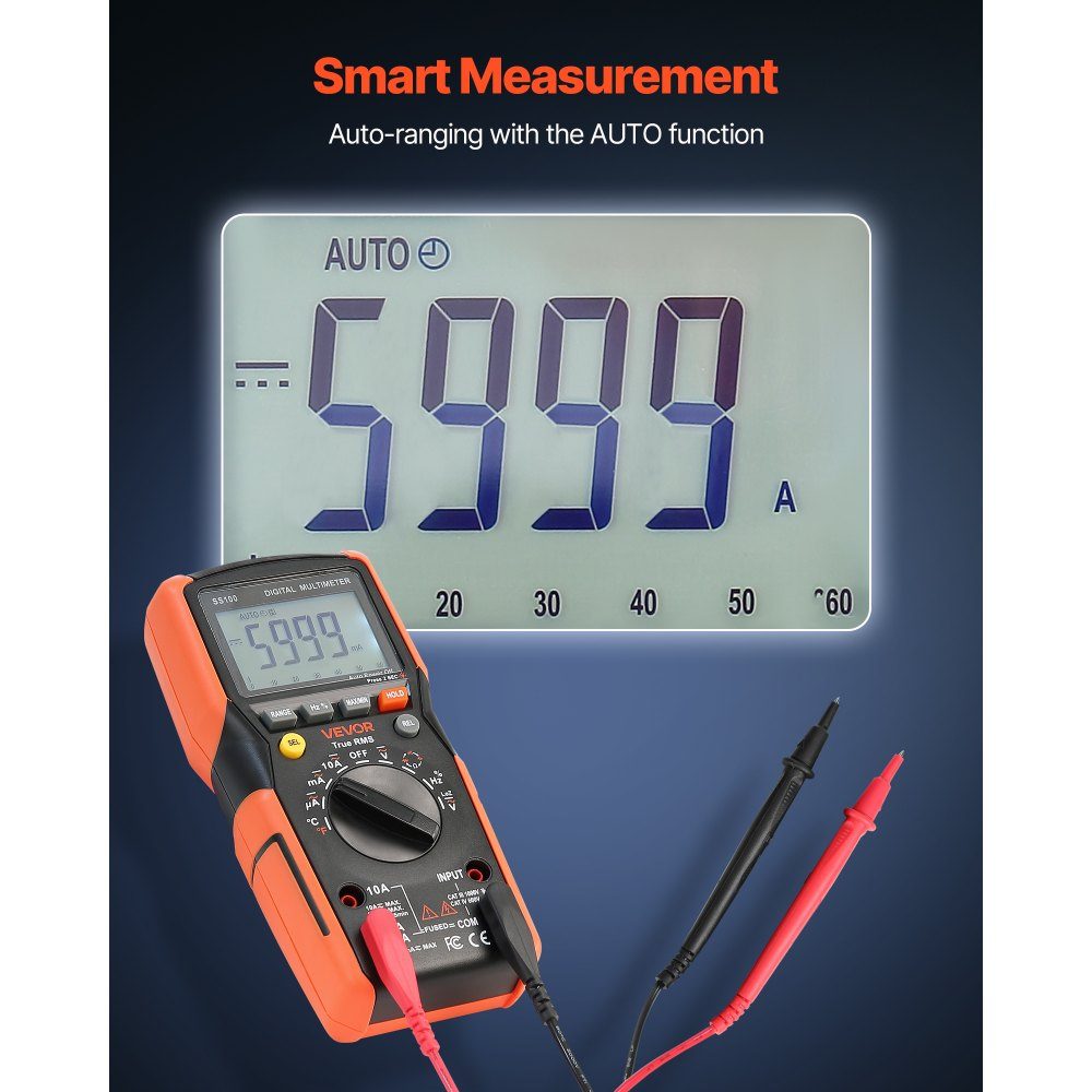 Digital Multimeter, 6000 Count TRMS DC/AC Voltmeter Current Tester, Autoranging for Current, Voltage, Resistance, Capacity, Temperature, Diodes, Continuity, Low Impedance Measurement