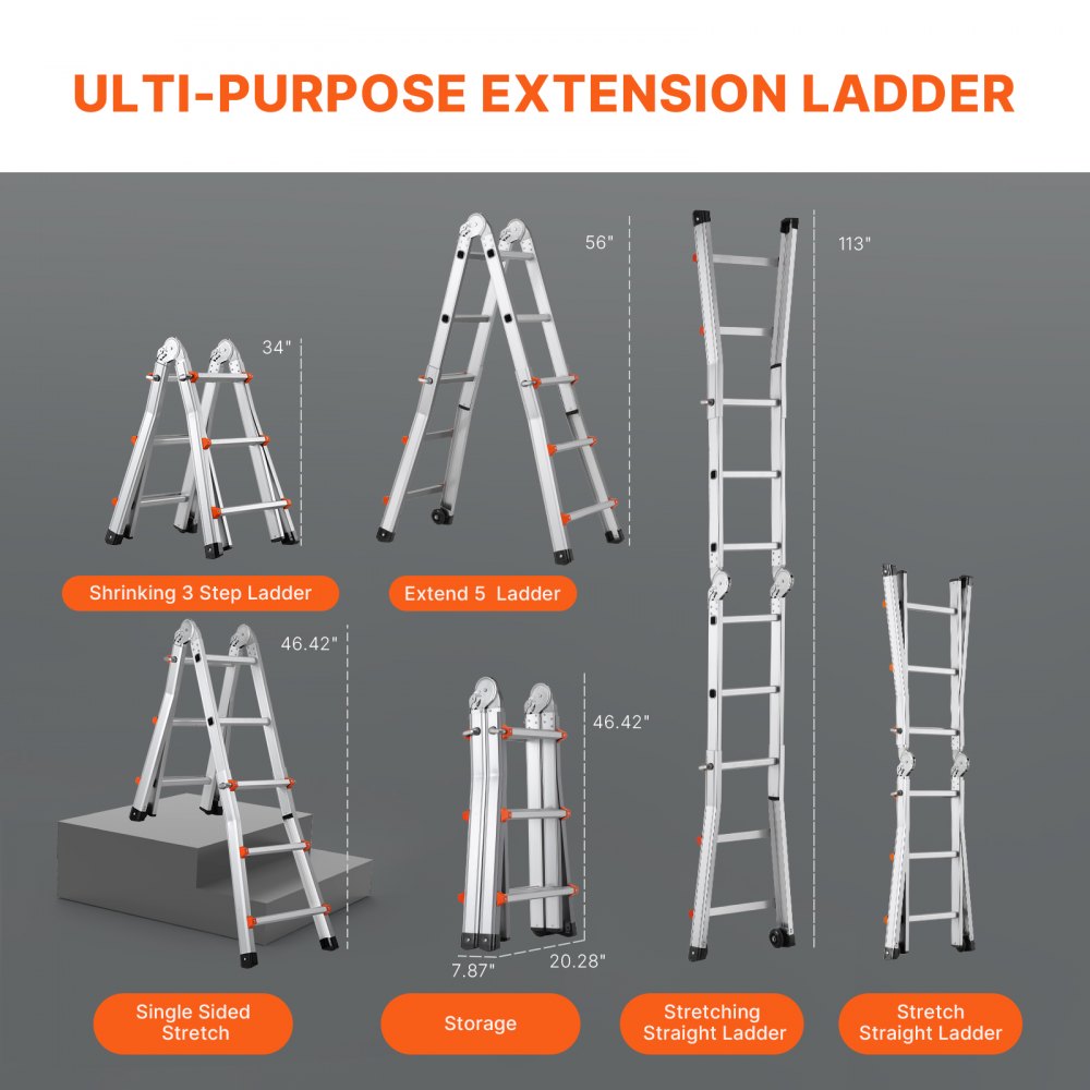 Telescopische A-frame ladder, 2880 mm compacte aluminium verlengingsladder, draagbare opvouwbare multifunctionele ladder, leunende ladder voor huiswerk, trappen, binnen- en buitendaken, tot 150 kg Telescopische A-frame ladder, 2880 mm compacte aluminium verlengingsladder, draagbare opvouwbare multifunctionele ladder, leunende ladder voor huiswerk, trappen, binnen- en buitendaken, tot 150 kg