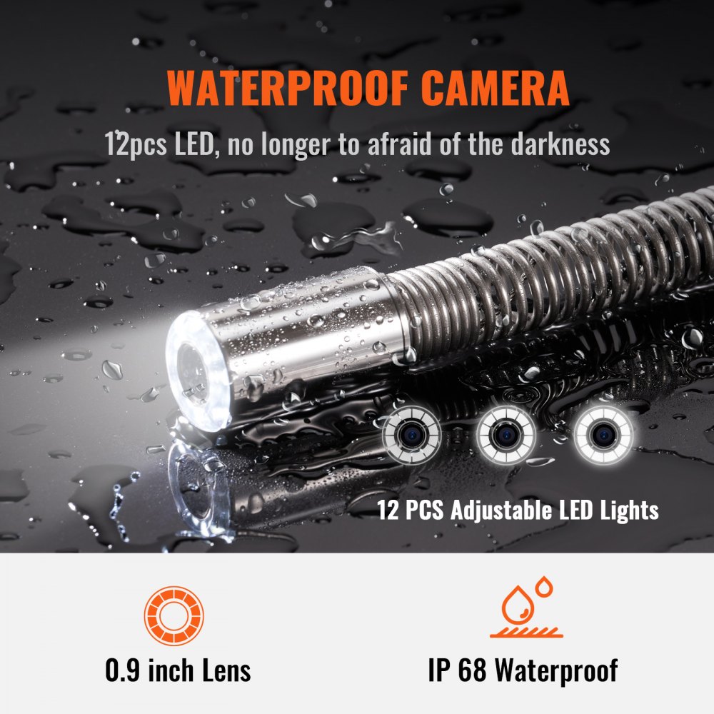 Sewer Camera with 512Hz Locating, 91.5m, 23cm Pipe Inspection Camera with DVR Function, IP68 Camera with 12 Adjustable LEDs, a 16GB SD Card for Sewer Pipe, House, Sewer, Drain Pipe Sewer Camera with 512Hz Locating, 91.5m, 23cm Pipe Inspection Camera with DVR Function, IP68 Camera with 12 Adjustable LEDs, a 16GB SD Card for Sewer Pipe, House, Sewer, Drain Pipe