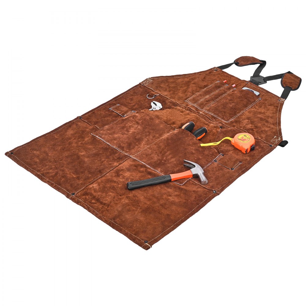 Koeienhuid Lasschort Vlamvertragend Beschermend Schort Hittebestendig Leren Schort met 6 Gereedschapszakken Werkschort voor Houtbewerking Tuinieren BBQ 610x914mm Koeienhuid Lasschort Vlamvertragend Beschermend Schort Hittebestendig Leren Schort met 6 Gereedschapszakken Werkschort voor Houtbewerking Tuinieren BBQ 610x914mm