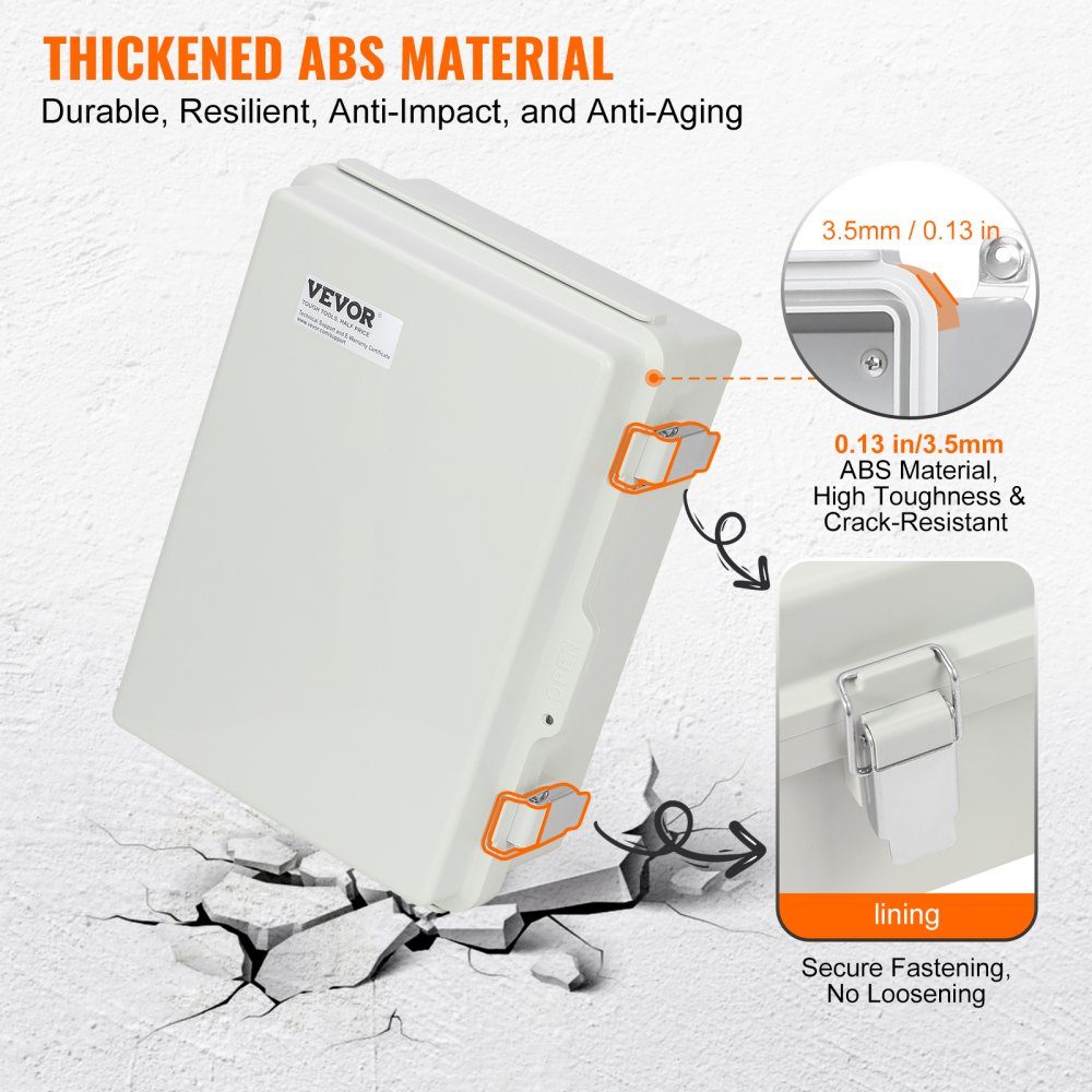 Outdoor Electrical Junction Box 300x200x180mm ABS Plastic Electrical Enclosure with Hinged Lid Stainless Steel Latch IP67 for Outdoor Electrical Projects