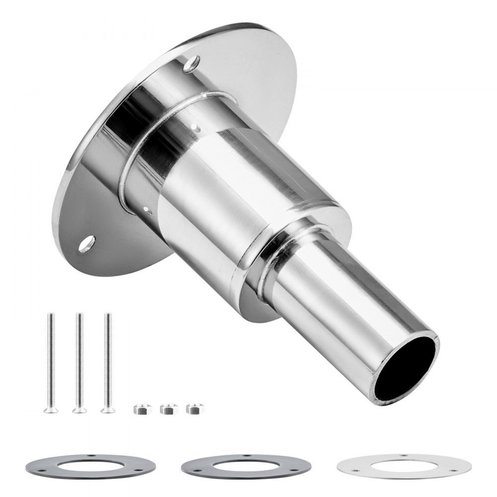 Exhaust skin adjustment through the hull (24mm), straight exhaust kit for marine exhaust pipes with screws, nuts and gasket for diesel heaters and auxiliary heaters, 316 stainless steel, silver color
