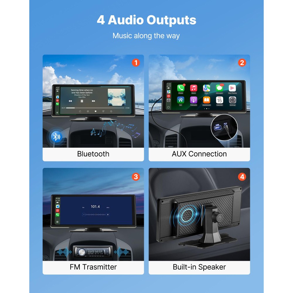 Kabelloses Autoradio (254 mm), tragbares Radio mit Touchscreen, kompatibel mit Apple CarPlay Android Auto, CarPlay-Bildschirm für Auto mit Sprachsteuerung, Mirror Link, Bluetooth, GPS-Navigation Kabelloses Autoradio (254 mm), tragbares Radio mit Touchscreen, kompatibel mit Apple CarPlay Android Auto, CarPlay-Bildschirm für Auto mit Sprachsteuerung, Mirror Link, Bluetooth, GPS-Navigation