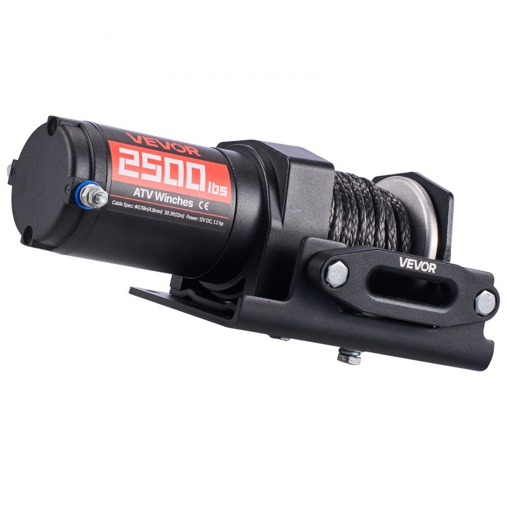 Electric Winch 1134kg 12V DC Motor Winch with 4.8mm x 12m Synthetic Rope and Wired Remote Control IP55 Aluminum Housing Electric Winch for ATV Towing Black
