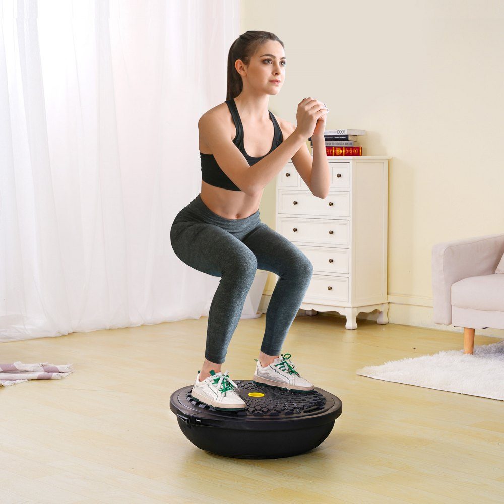 Halve oefenbaltrainer, 26" balansbaltrainer, draagvermogen van 680 kg, stabiliteitsbal, yogabal met weerstandsbanden en voetpomp, krachtfitnessbal voor thuis, sportschool, zwart