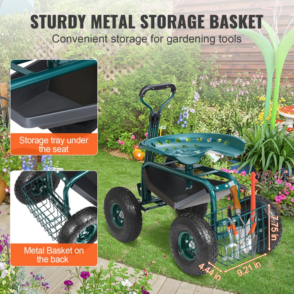 Rollsitz, Werkstattwagen aus Stahl, belastbar bis 136kg, Gartenwagen mit 25cm Griff und 45-54cm höhenverstellbarem Sitz, Rollwagen, 30PSI Reifendruck, Arbeitssitz, Gartensitz, grün Rollsitz, Werkstattwagen aus Stahl, belastbar bis 136kg, Gartenwagen mit 25cm Griff und 45-54cm höhenverstellbarem Sitz, Rollwagen, 30PSI Reifendruck, Arbeitssitz, Gartensitz, grün