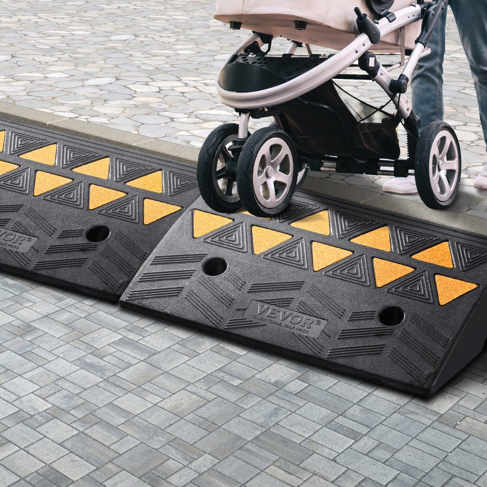 2 x Threshold Ramp, Solid Rubber Door Threshold Ramp, Maximum Load up to 15 Tons, Curb Ramp, 48.3 x 33 x 12.7 cm, Wheelchair Ramp, Access Ramp, Rubber Ramp, Ideal for Uneven Floors, Curbs