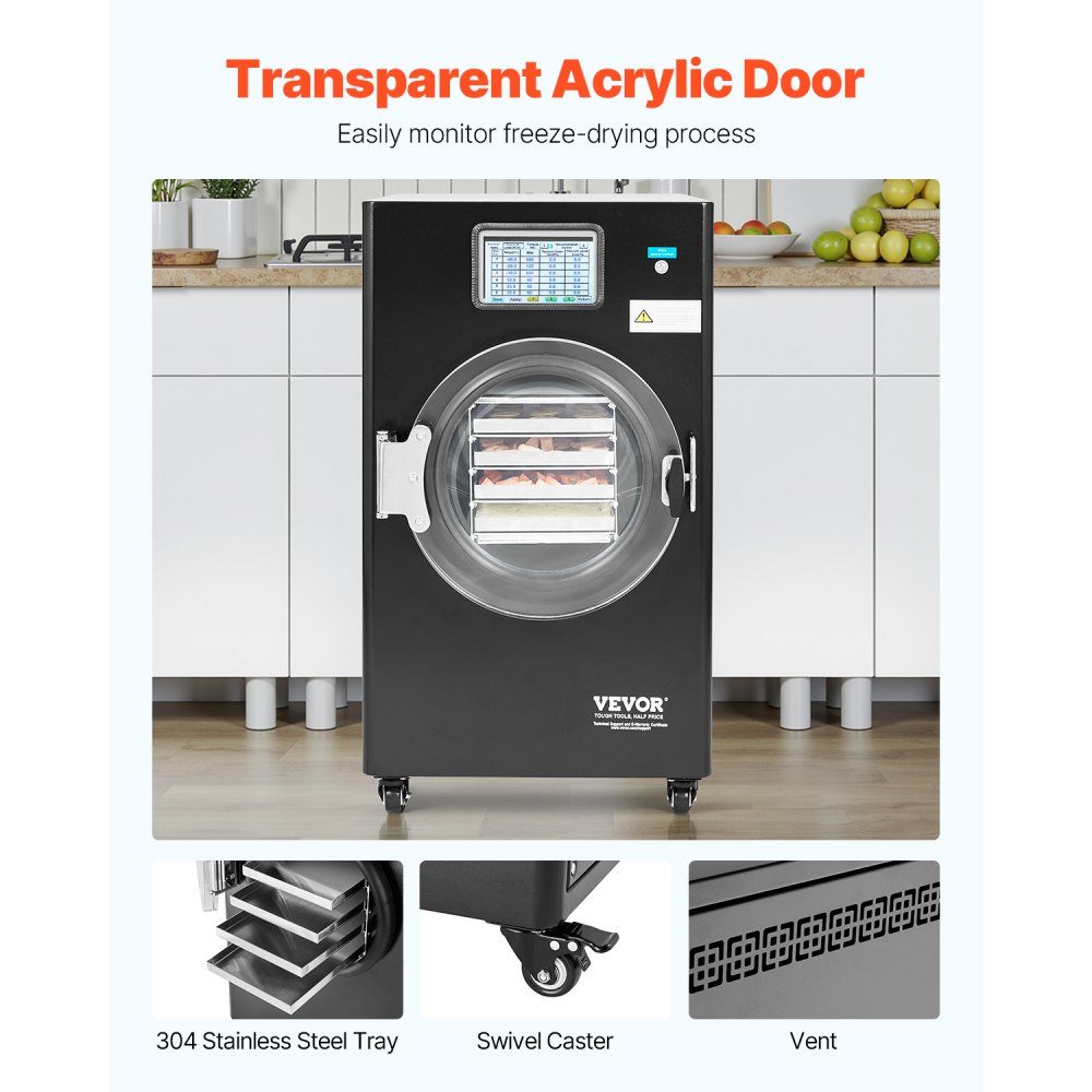 Freeze Dryer Freeze Drying Machine Drying Equipment (4-6kg Capacity) for Food with 4 Layer Trays and Adjustable Temperature and Time, for Fruit Black
