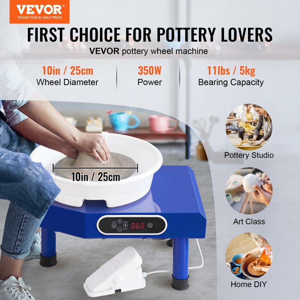 Töpferscheibe, Keramikscheibe, 350 W, elektrische Töpferscheibe, 25 cm, 300 U/min, Töpferscheibe, mit Pedal und Schürzenformmaschine, geeignet für Anfänger und Enthusiasten