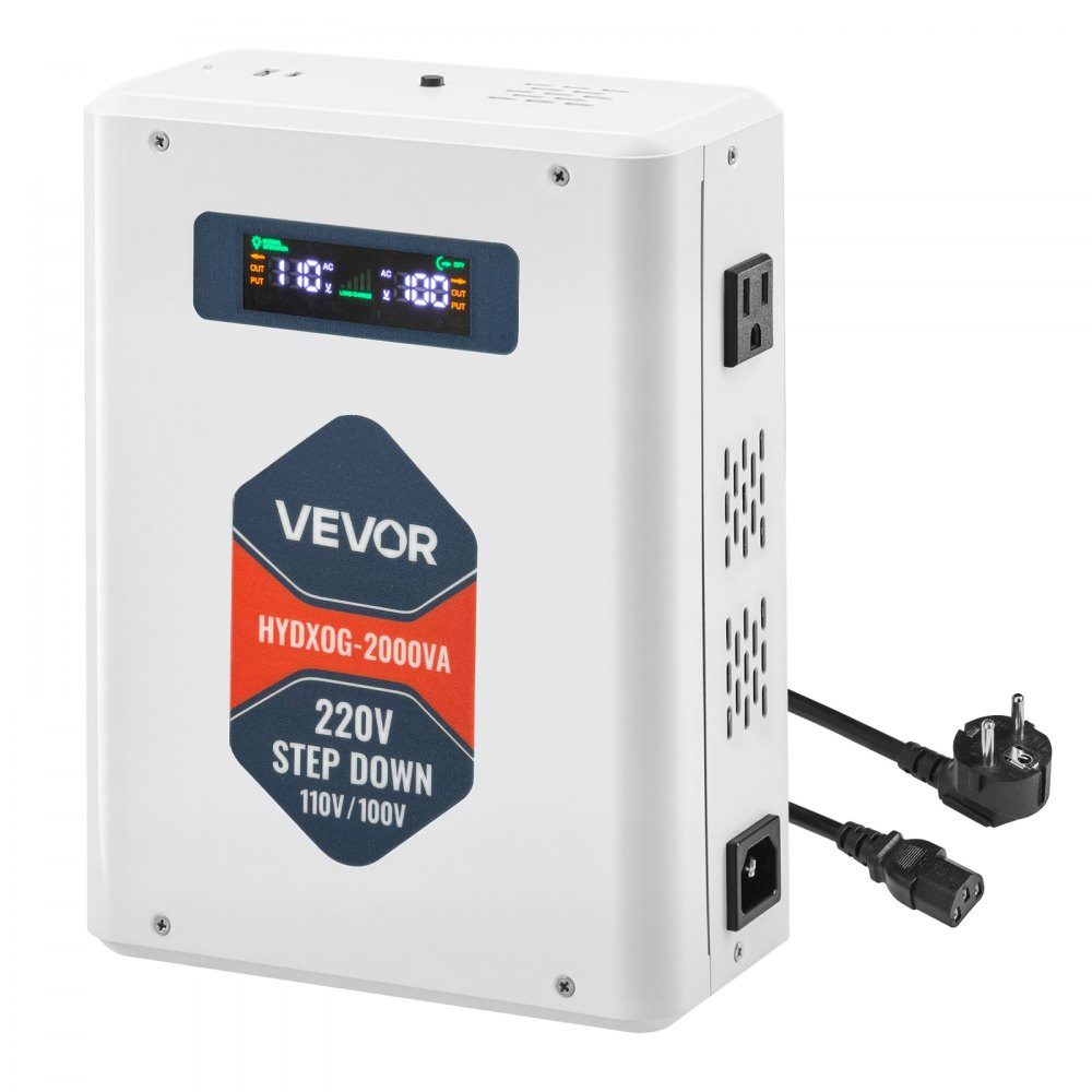Step Down Voltage Converter 2000VA Heavy Duty Converter 220V to 110V Power Transformer with 2 US Sockets USB Output LCD Display Temperature Protection for 110V Devices