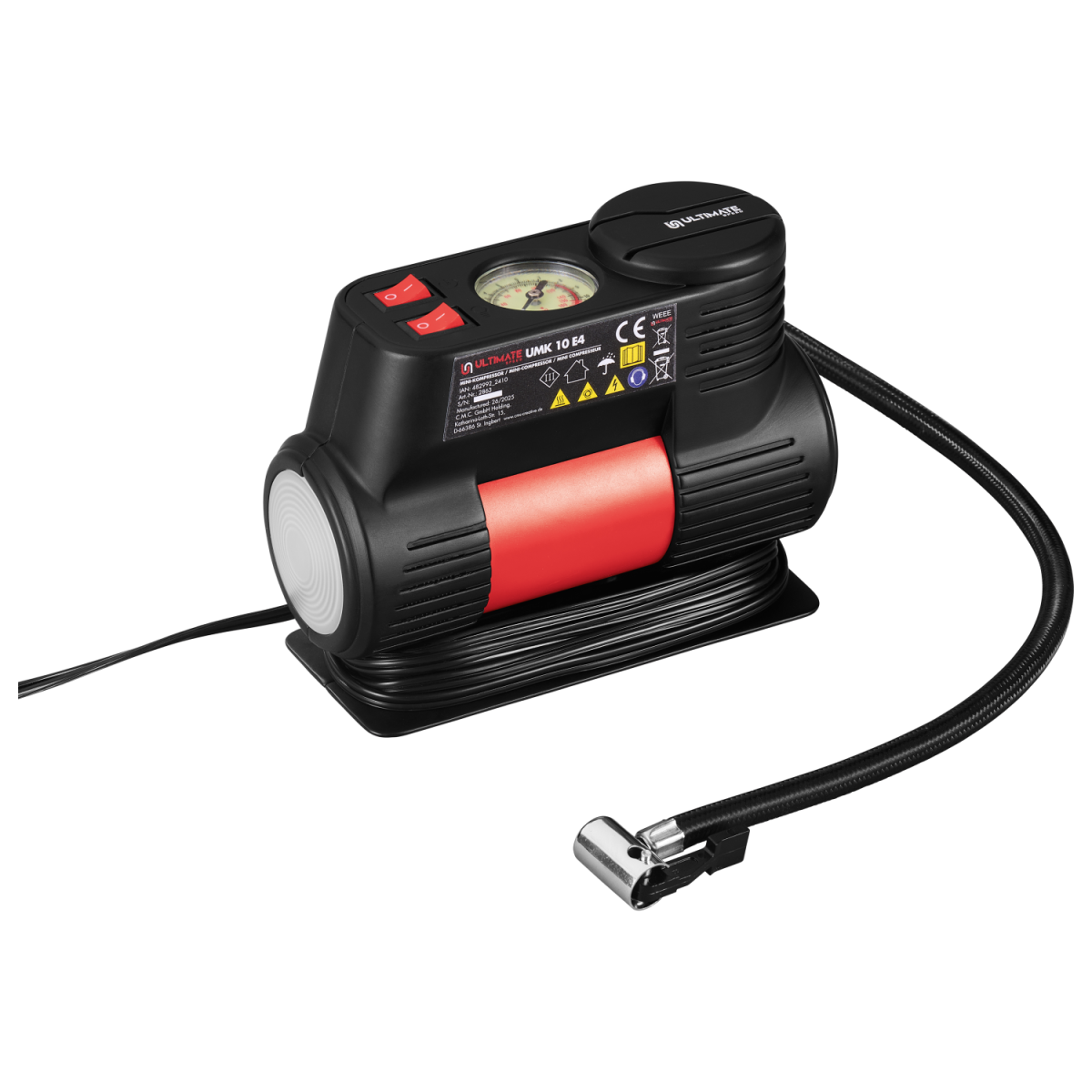 ULTIMATE SPEED® minicompressor UMK 10 E4, met geïntegreerde manometer