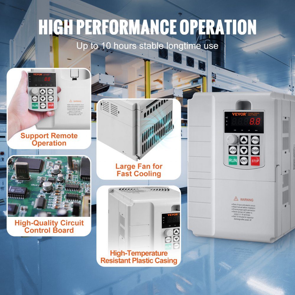 Frequency Converter, Frequency Converter, Inverter, VFD, 7.5kW, 34A, 10HP, 1-phase 220V input to 3-phase 220V output, for speed control of three-phase motors