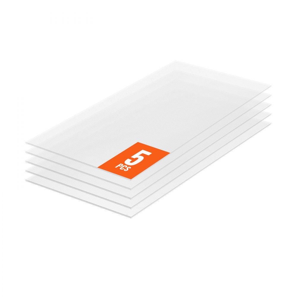 Set van 5 polycarbonaat kaspanelen, 1210 x 605 x 8 mm meerwandige panelen, waterdichte UV-beschermde gegolfde holle kamerpanelen, slagvaste transparante dakpanelen voor kas/tuin