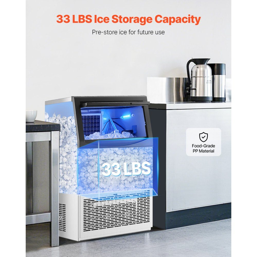 Kommerzielle Eismaschine (40,82 kg/Tag), Eismaschine mit 14,97 kg Speicherkapazität, 50 Eiswürfel in 15 Minuten, LED-Digitalanzeige, freistehend, selbstreinigend, für Bar, Büro, Restaurant