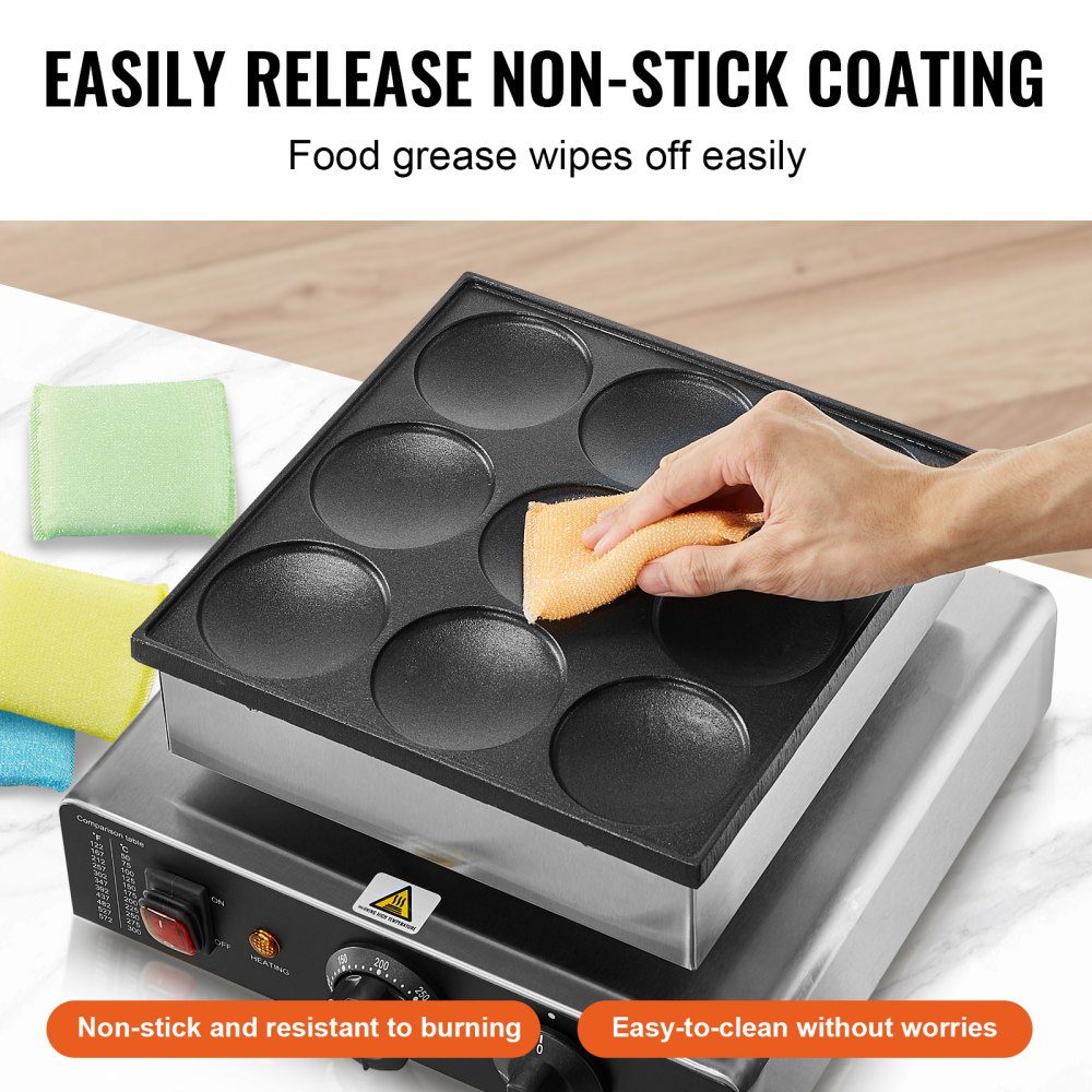 Mini Pancake Machine, Commercial Dutch Mini Pancake Machine, 9 Pieces, 76mm Diameter, Dorayaki Baking Machine, 850W, Temperature and Time Control, in Kitchens, Cafes and Restaurants