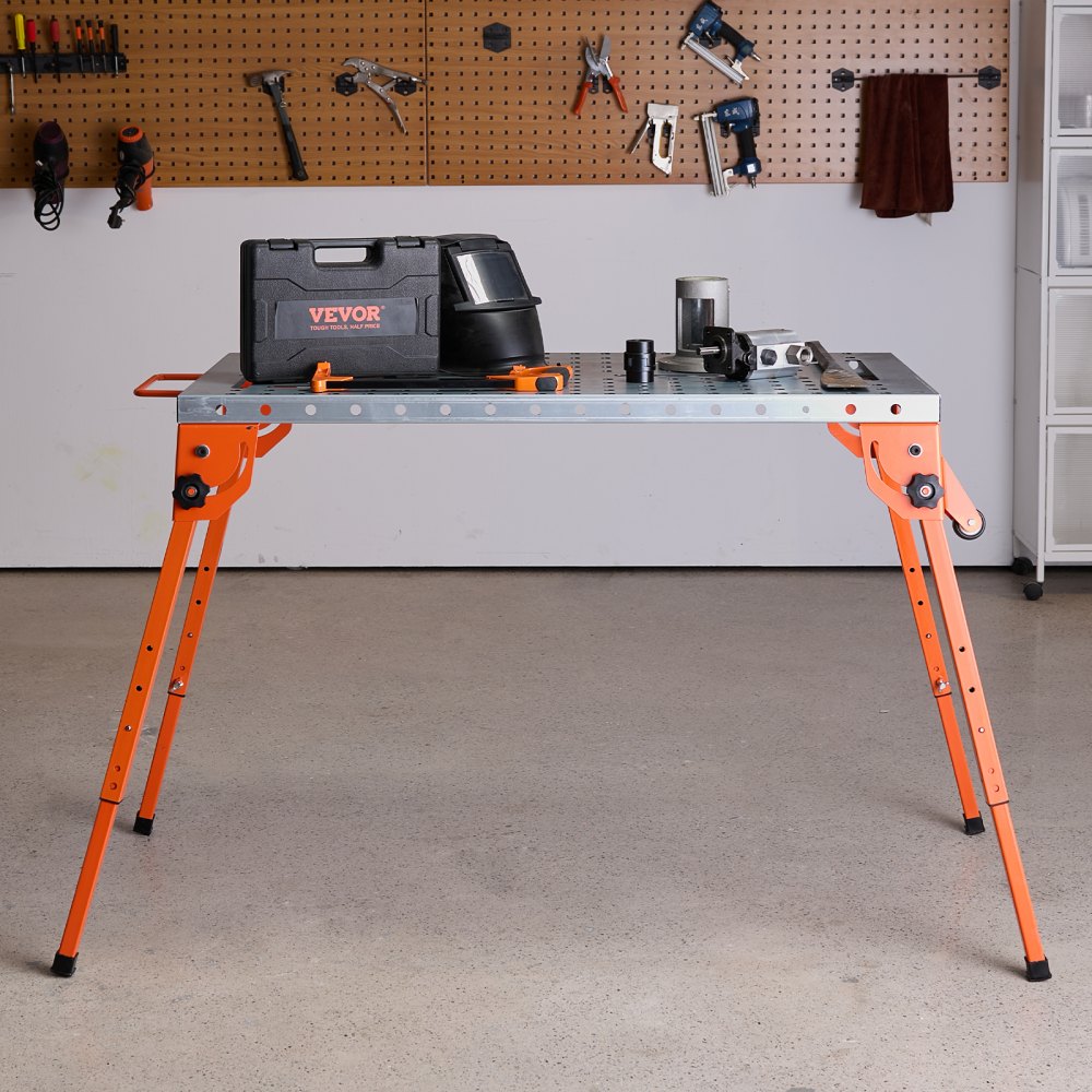 Opklapbare lastafel 533 x 1118 mm, draagvermogen 226 kg, werktafel met 4-traps hoogteverstelling, werkbank met 6 gereedschapsplaatsen en 16 mm montagegaten voor het repareren van lasconstructies Opklapbare lastafel 533 x 1118 mm, draagvermogen 226 kg, werktafel met 4-traps hoogteverstelling, werkbank met 6 gereedschapsplaatsen en 16 mm montagegaten voor het repareren van lasconstructies