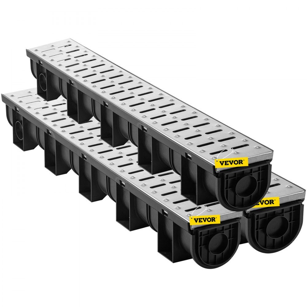 Drainage Gutter Set 3 Pack Patio Gutter Stainless Steel Trench Drainage System 15x13x100cm with 3 End Caps Connector for Garden Drain Driveway Pool Walkway