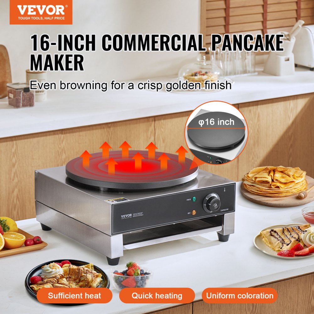 electric crepe maker crepe machine 3000W flat crepe griddle 40cm, non-stick stainless steel pancake stove, round cereal pancake stove, temperature control electric crepe maker crepe machine 3000W flat crepe griddle 40cm, non-stick stainless steel pancake stove, round cereal pancake stove, temperature control