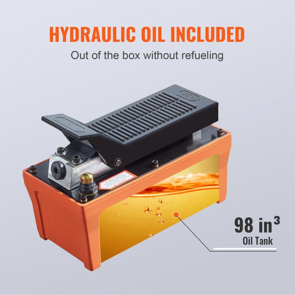 1.6L air hydraulic pump, 700 bar hydraulic pump, 0.8L/min (no load), 0.16L/min (load), hydraulic foot pump with 2m hose, confirmed air foot pump base, including air inlet adapter PTFE tape