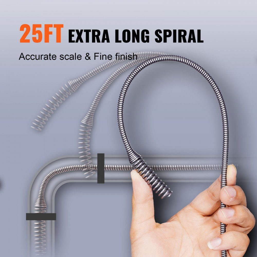 Pipe Cleaning Cable 1/4" x 30" Spring Steel Cable Drain Cleaner with Drum Manual and Electric Manual Feed Pipe Cleaning Shaft Pipe Cleaning Device for Toilet Sewer Floor Drain