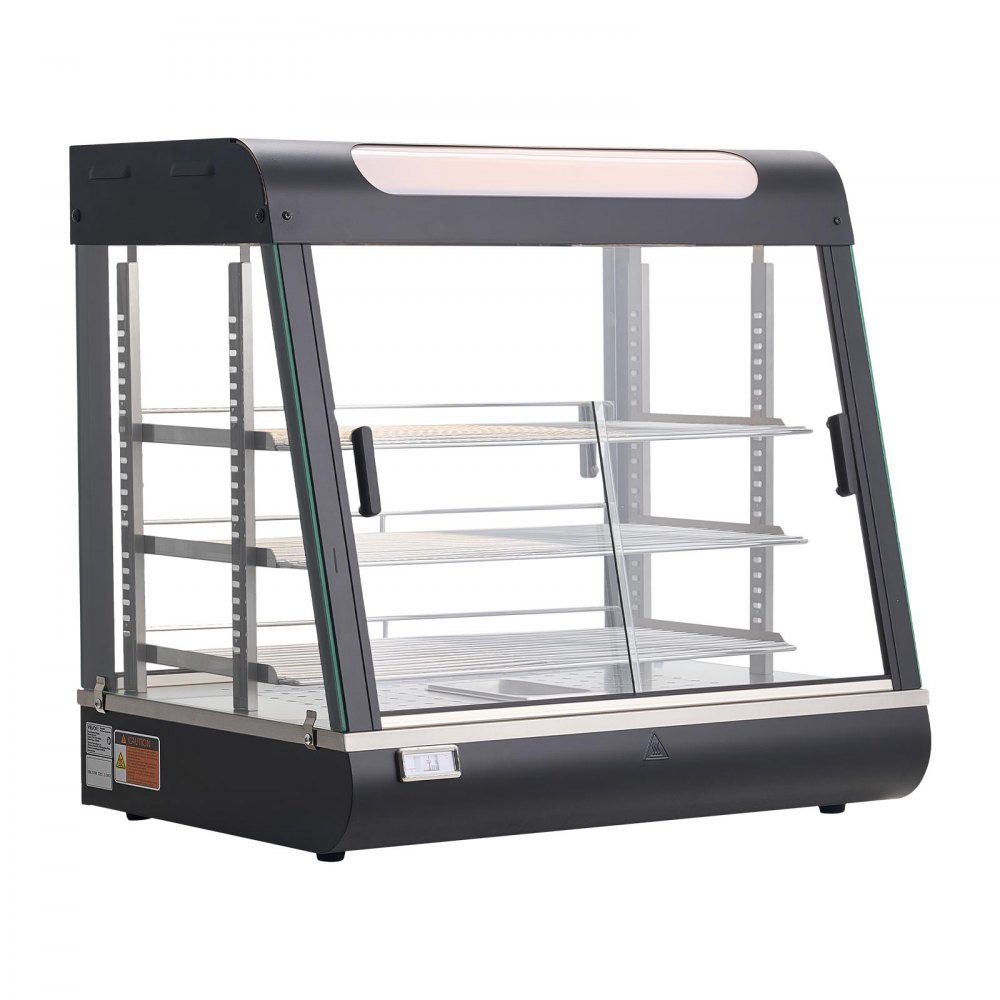 Table chauffante à 3 étages 100 L, vitrine chauffante 1200 W, table chauffante 30-85 °C, chauffe-plats avec éclairage LED et étagères réglables, vitrine alimentaire pour hamburgers, pizza, pain, poulet rôti